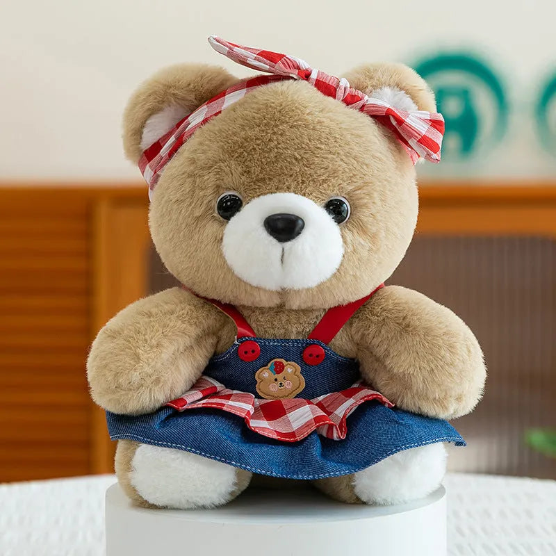 23cm rabbit plush toy with PP cotton filling and plaid women bear colour option, lightweight 0.14kg soft toy