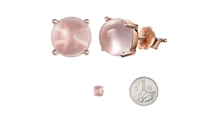 Women's rose gold drop shape stud earrings with synthetic ross quartz crystal inlay, Korean-style minimalist design