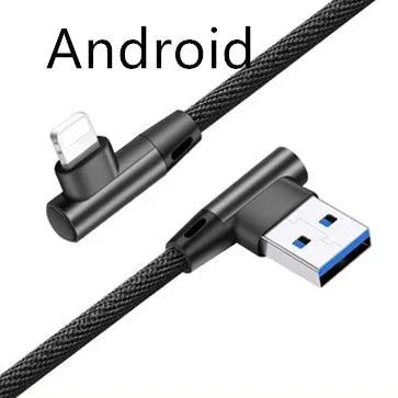 Denim-braided fast charging USB cable with aluminium connectors for Android or Type C devices.