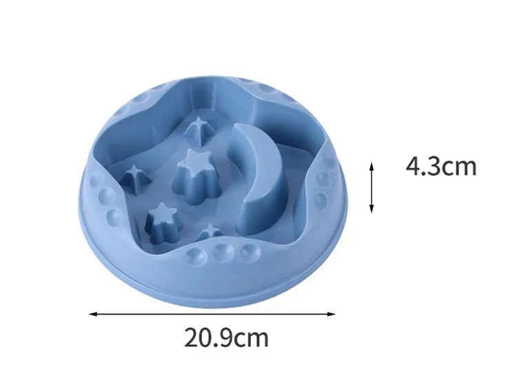 Moon star wings design slow feeder dog bowl for large dogs in blue, shown on a floor
