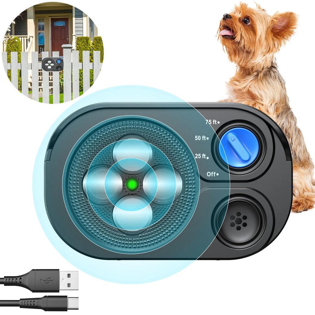 Automatic ultrasonic bark stopping and dog training device, black or light gray, 124 × 77 × 42mm, IP65 waterproof