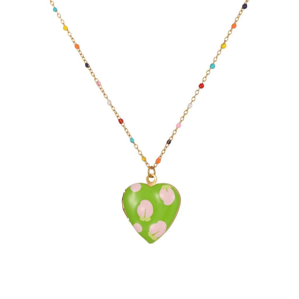 Gold-plated stainless steel necklace with heart-shaped fruit pendant in adjustable 41-50cm length