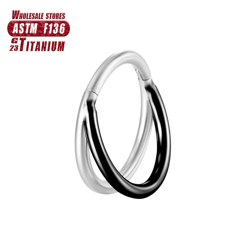 Titanium alloy fork nose ring for body piercing in silver, shown next to size options from 6mm to 12mm.