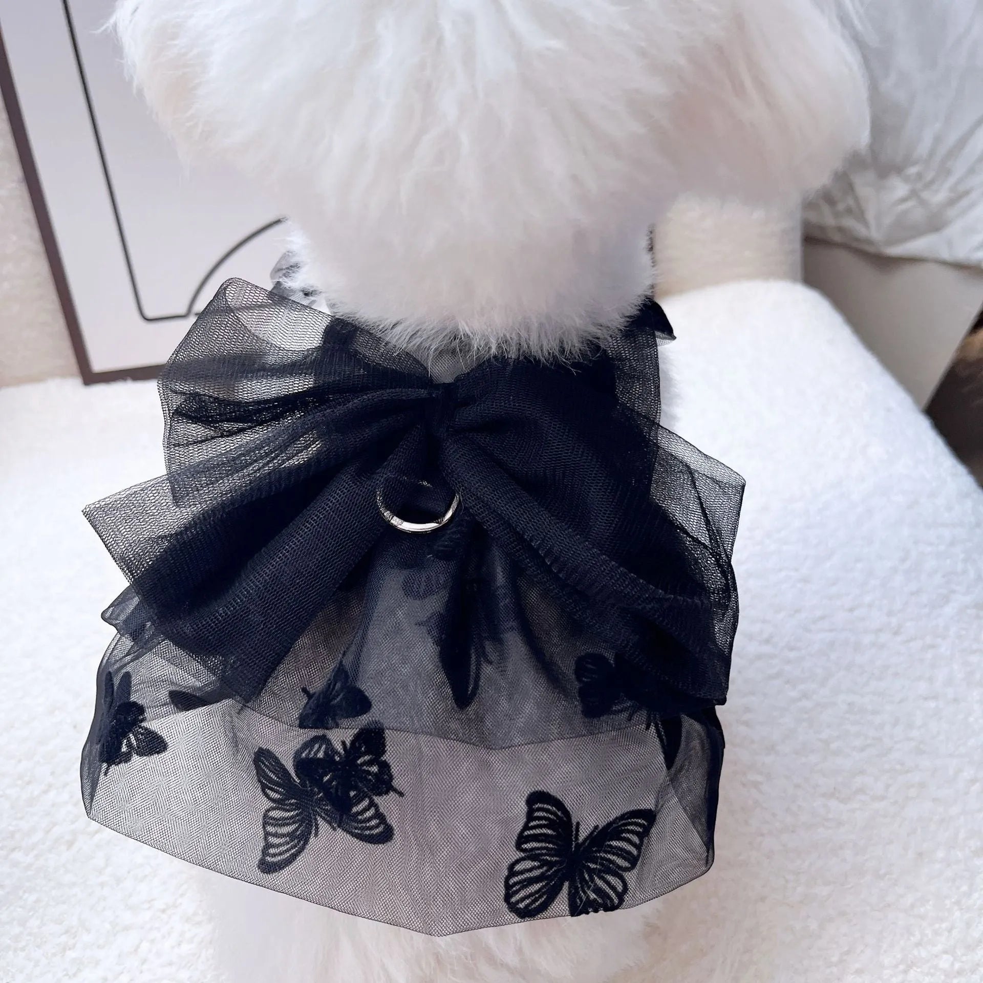 Black gauze princess tulle skirt for small dogs and cats in five measured sizes