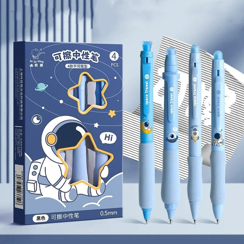 Cartoon-themed erasable gel pen with 0.5mm tip and friction eraser in various designs