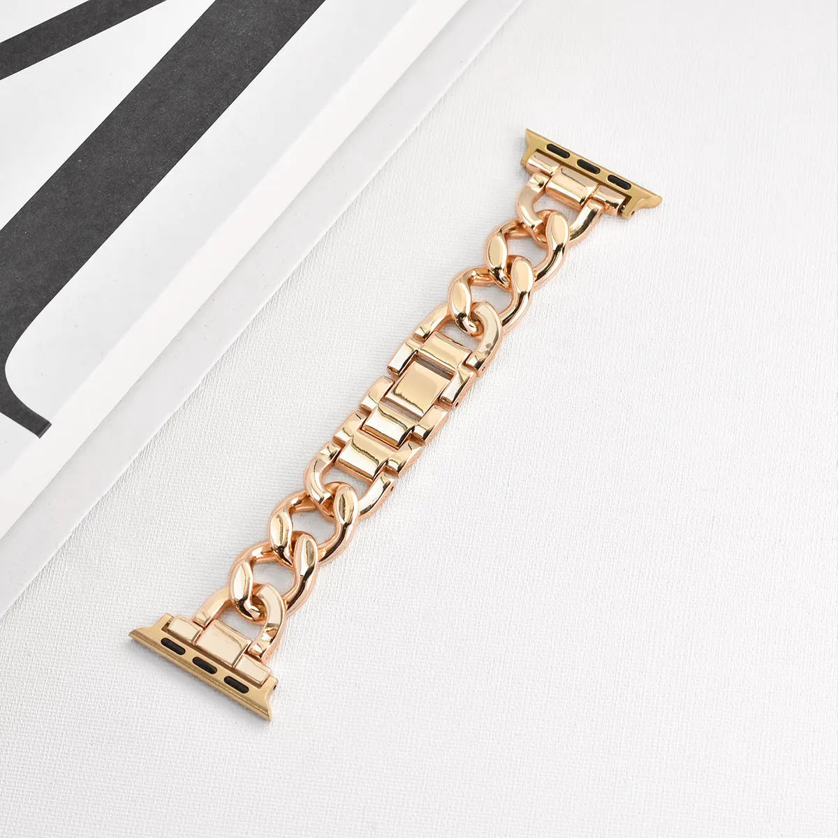 Metallic denim chain watch strap for Apple Watch in silver, black, gold, rose gold and Starlight colour options