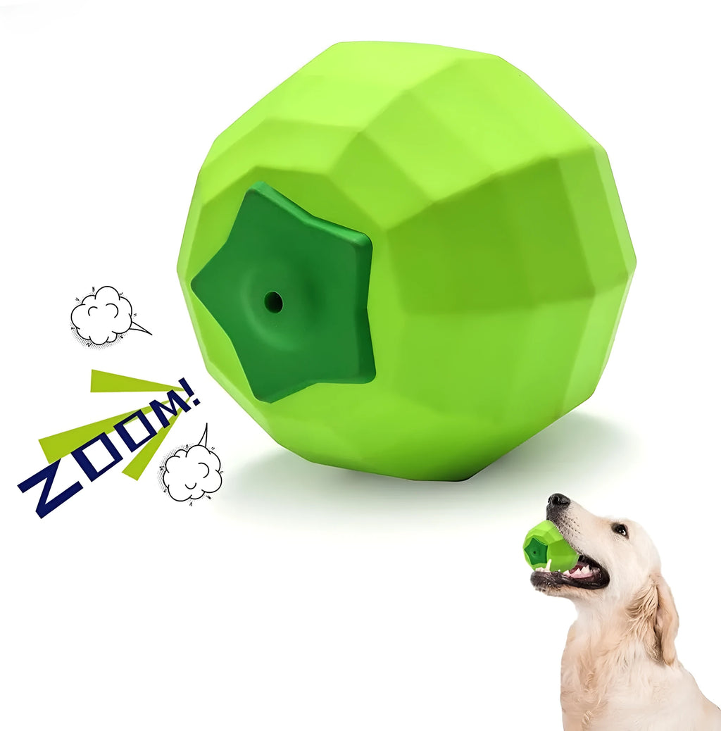 Green natural rubber dog ball with squeaker for large breed aggressive chewers
