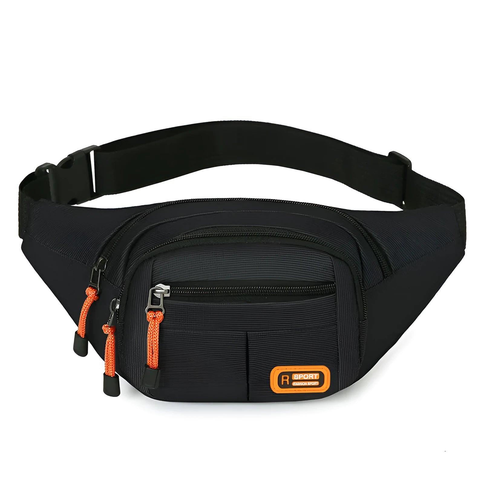 Large black waterproof slanted chest bag worn across the chest.