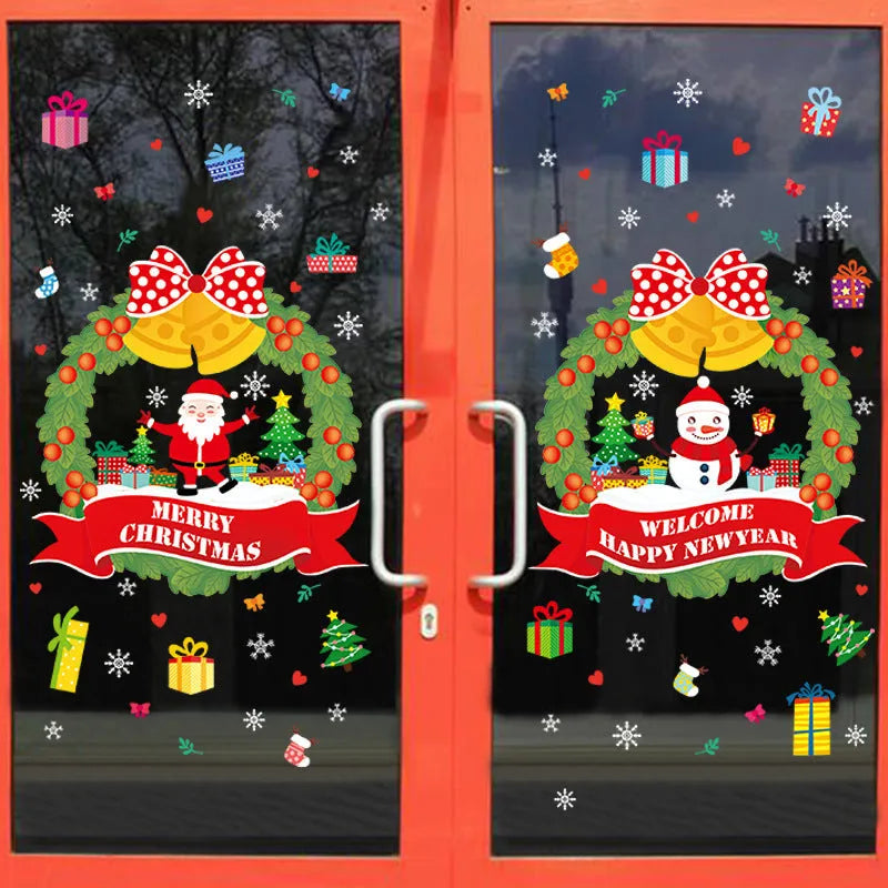 Large PVC non-adhesive electrostatic Christmas wall sticker with colourful anime design