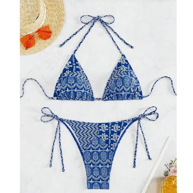 Women's bandage swimsuit with split bikini printing in polyester fabric
