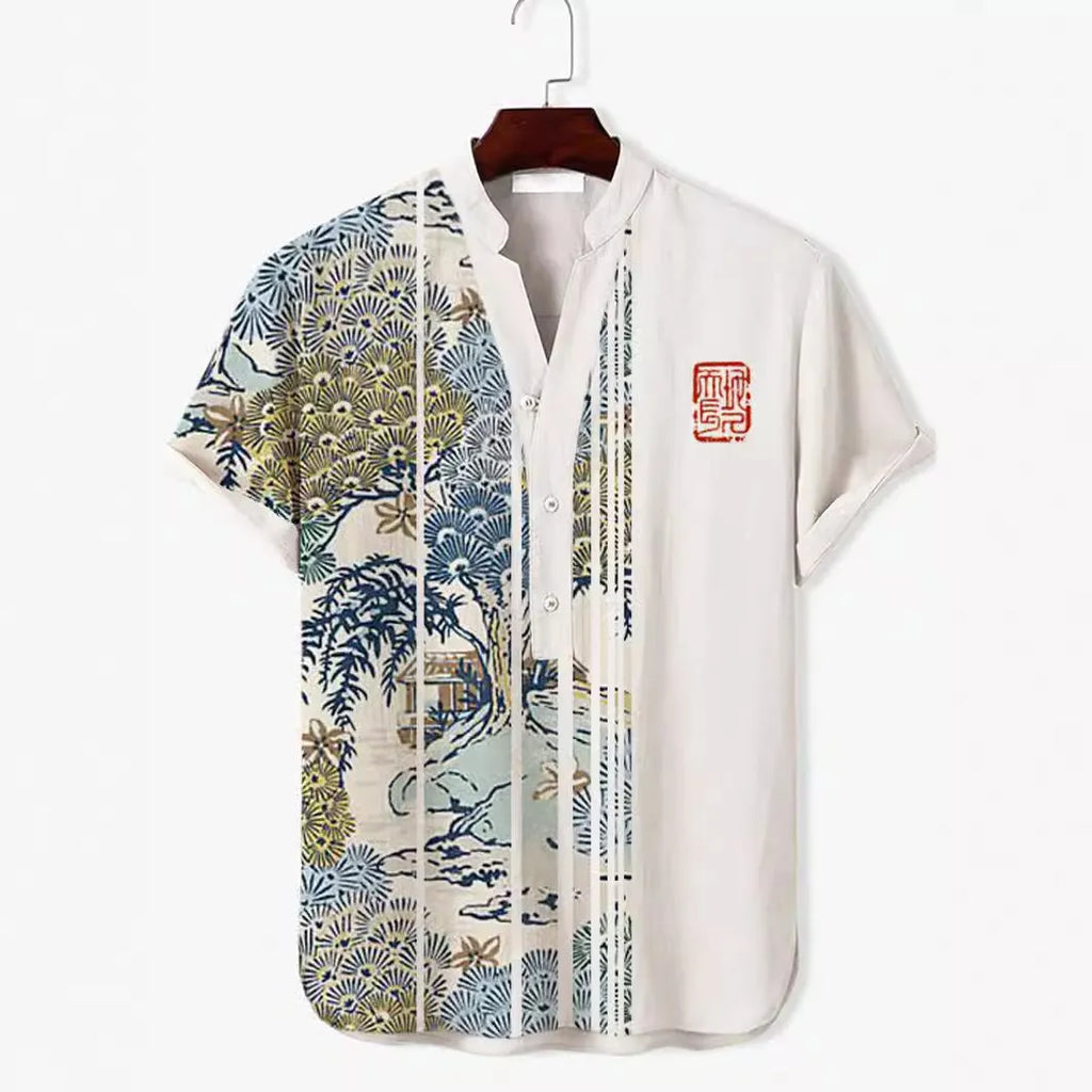 Men's short sleeve shirt with 3D digital animal print design in polyester fabric