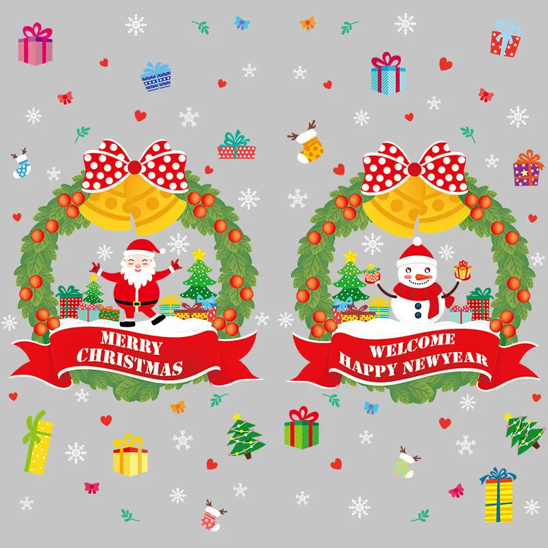 Large PVC non-adhesive electrostatic Christmas wall sticker with colourful anime design