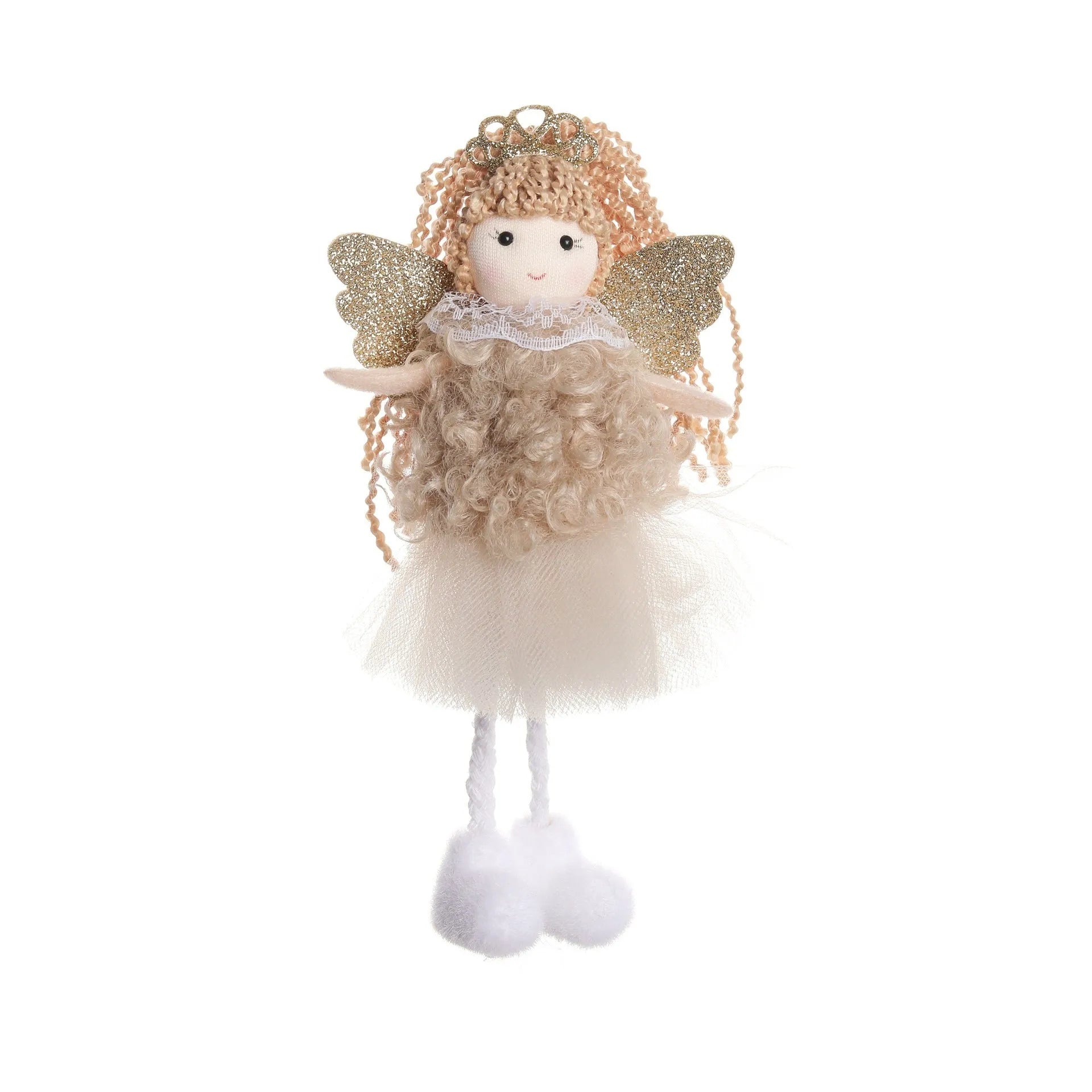 Christmas angel girl pendant cloth hair tie elastic in white, pink and khaki colours