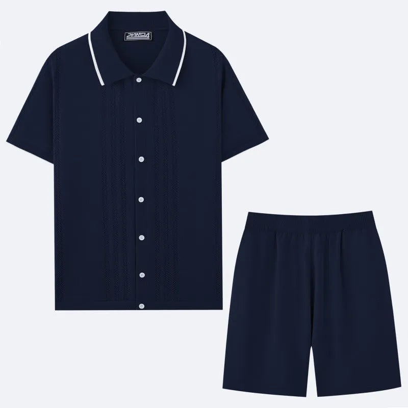Business casual two-piece set with short sleeve top and matching shorts in Tencel viscose fabric