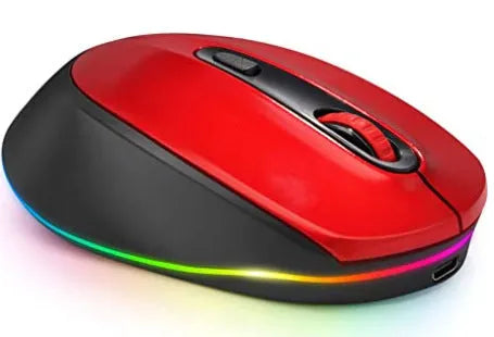 24g lightweight wireless ergonomic mouse in various colours next to a USB charging cable