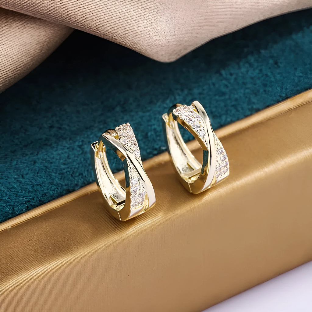 Geometric copper earrings with zircon treatment and 14K yellow finish