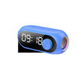 Mini portable Bluetooth speaker with extra bass and digital clock display in black, white, or blue