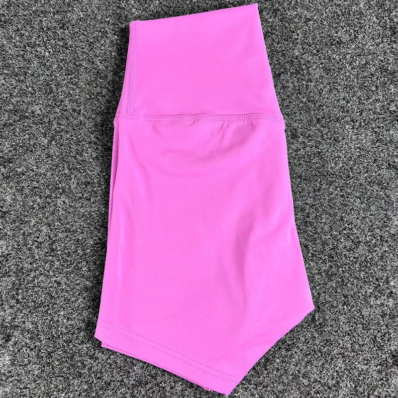 Women's high waist yoga shorts in nylon fabric available in multiple colours for running and sports