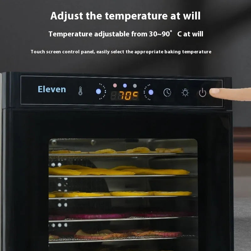 Stainless steel food dehydrator with visual skylight lid, shown with 6 stacking trays.