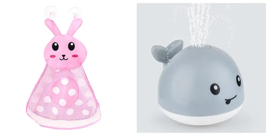 Electric whale bath toy spraying water with flashing LED lights in baby bath