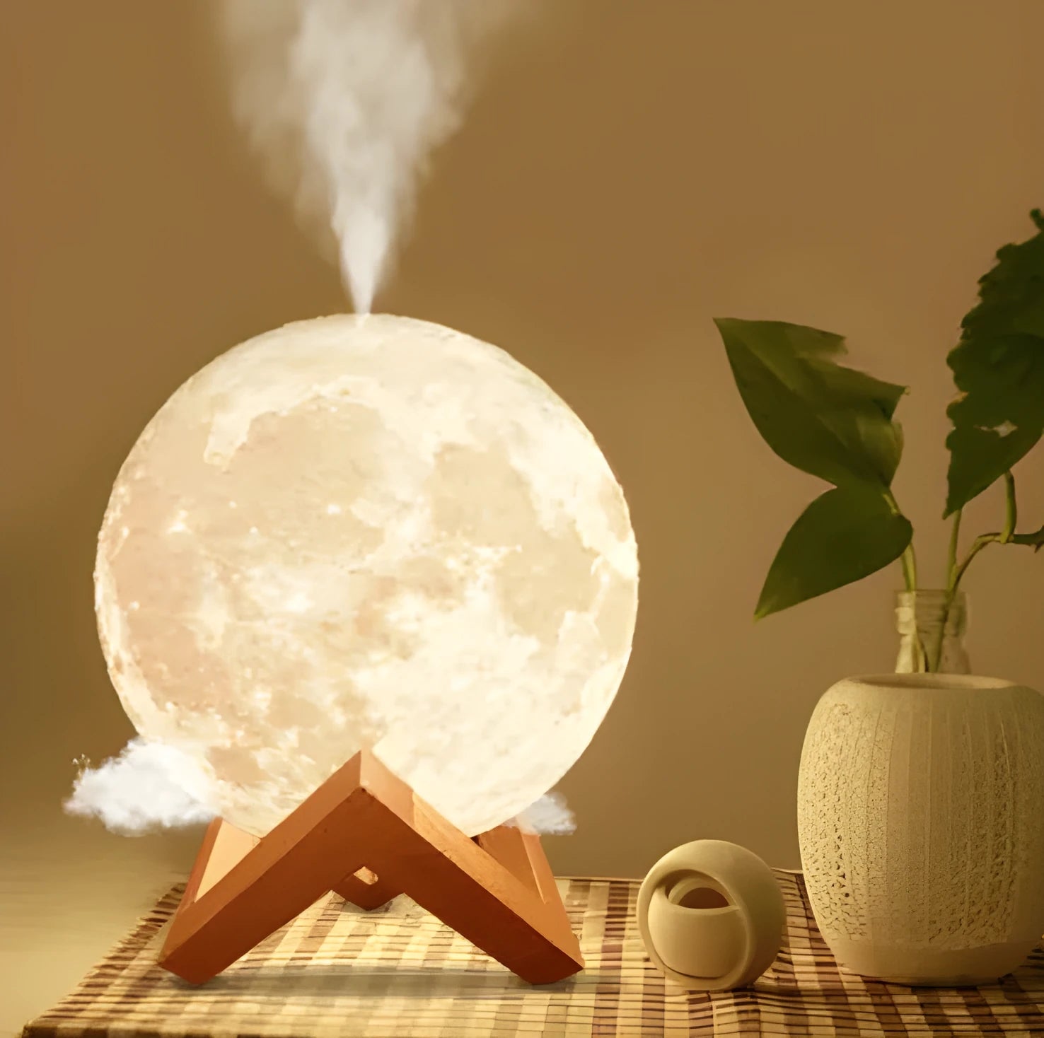 Lunar humidifier night light with 13cm ball design, USB charging port, and touch control