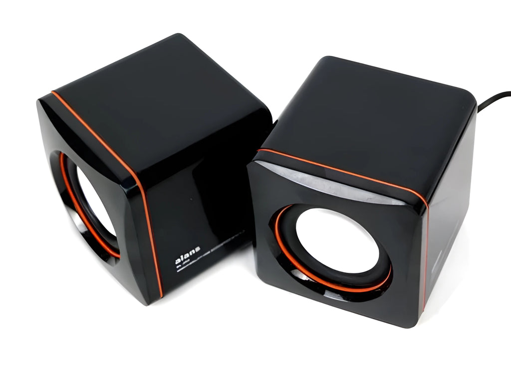 Small black square USB-powered 2.0 computer speaker for desktop audio