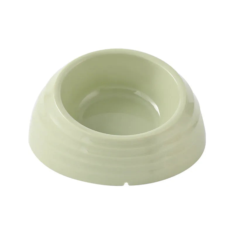 Plastic single cat bowl feeder in light green, beige, or brown colour.