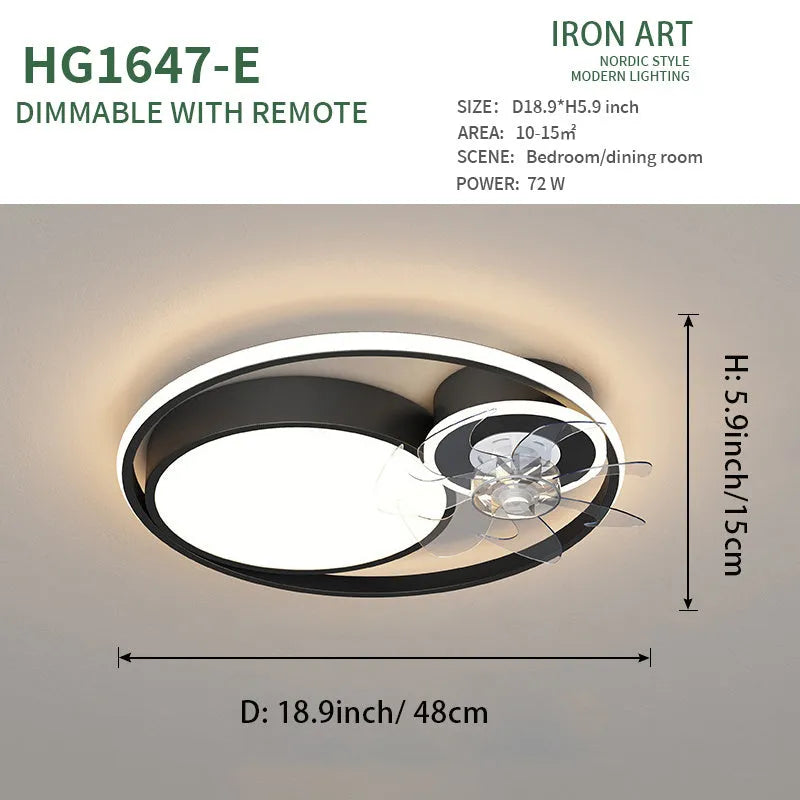European style ceiling fan with integrated acrylic light shade and 48cm metal blades, in black finish.