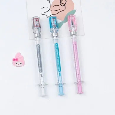 Vaccine pen design gel pen with black 0.5mm refill and plastic shell