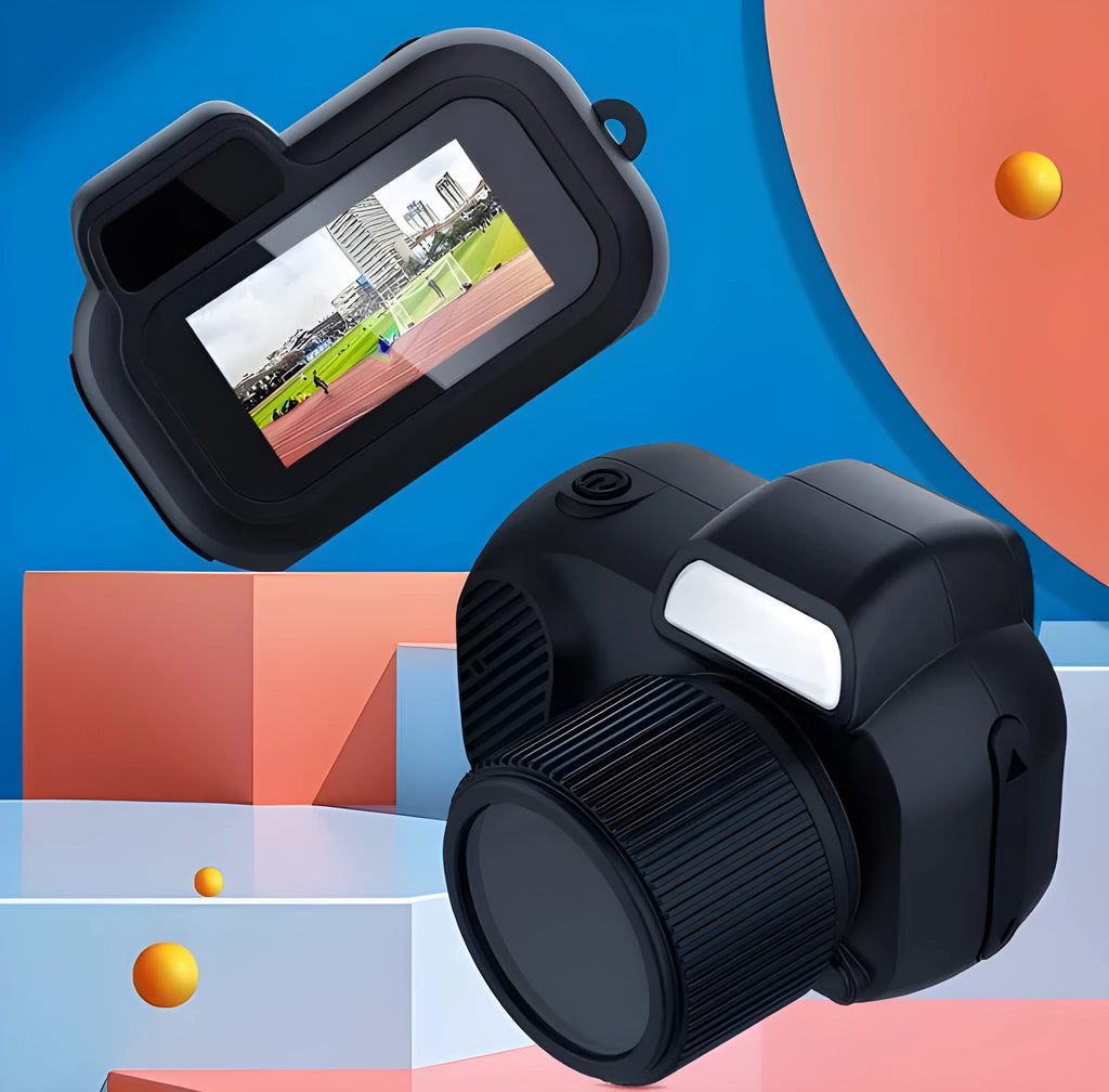 Black Y3000 HD outdoor sports camera with small screen, compact size for student travel and video recording.