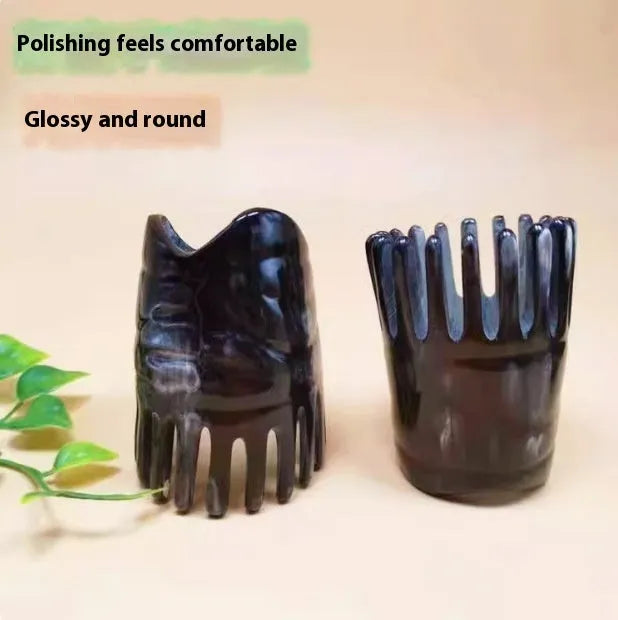 Black buffalo horn meridian massage comb with half wide teeth and pointed tube design for women's hair care