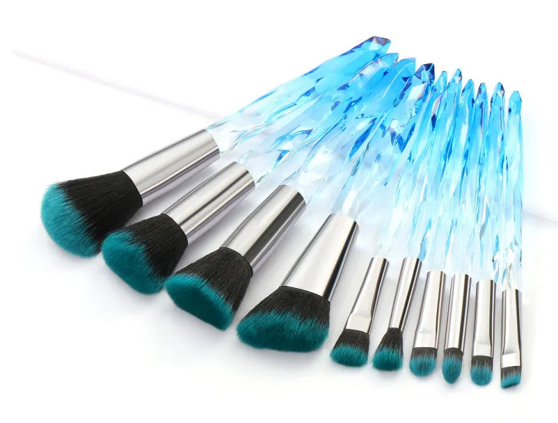 Crystal diamond handle foundation brush set with artificial fibre bristles in four colour options