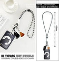 Cute little black cat cartoon design plastic card holder with ferrule pendant.