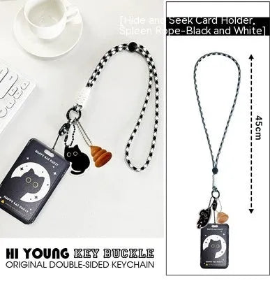 Cute little black cat cartoon design plastic card holder with ferrule pendant.