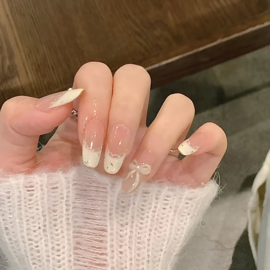 Sweet girly press-on false nails with 500 pieces of 3D heart, star, cloud, and butterfly stickers.