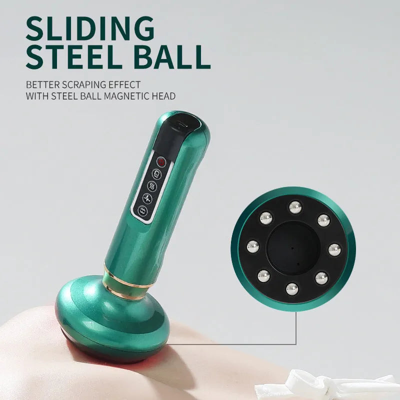 Green electric vacuum cupping massager with gua sha head on a white background.