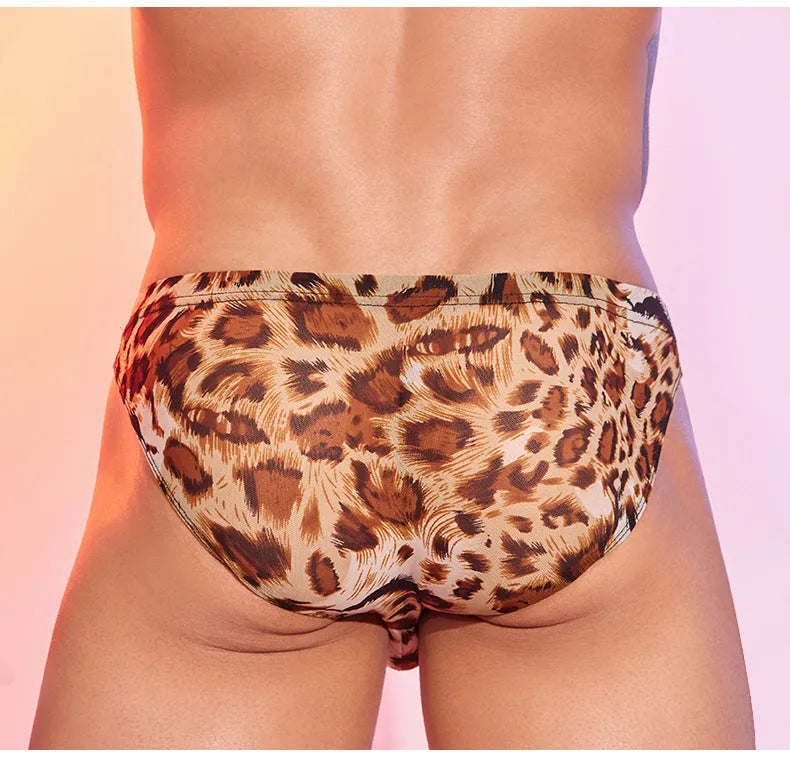 Men's leopard print low waist panties underwear free size nylon fabric