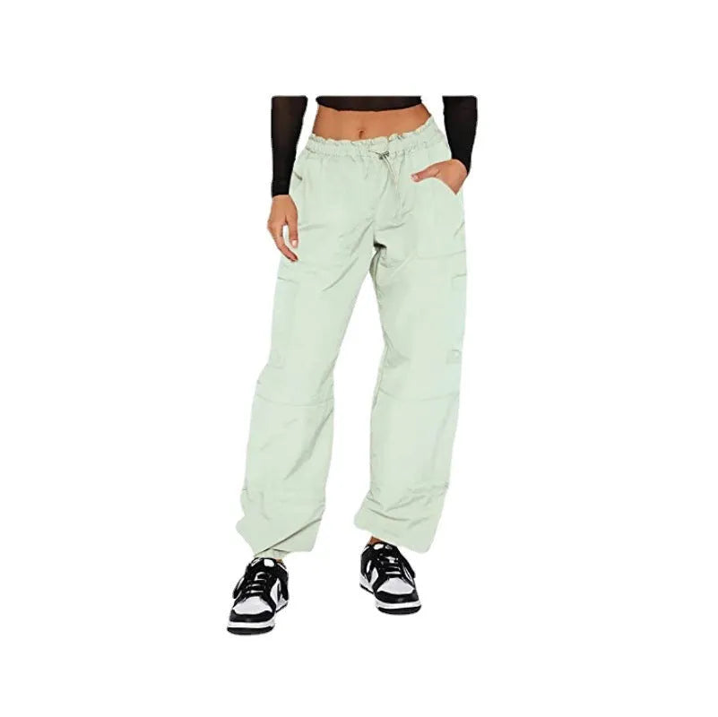 Straight leg multi-bag cargo casual pants in polyester fabric showing loose fit design