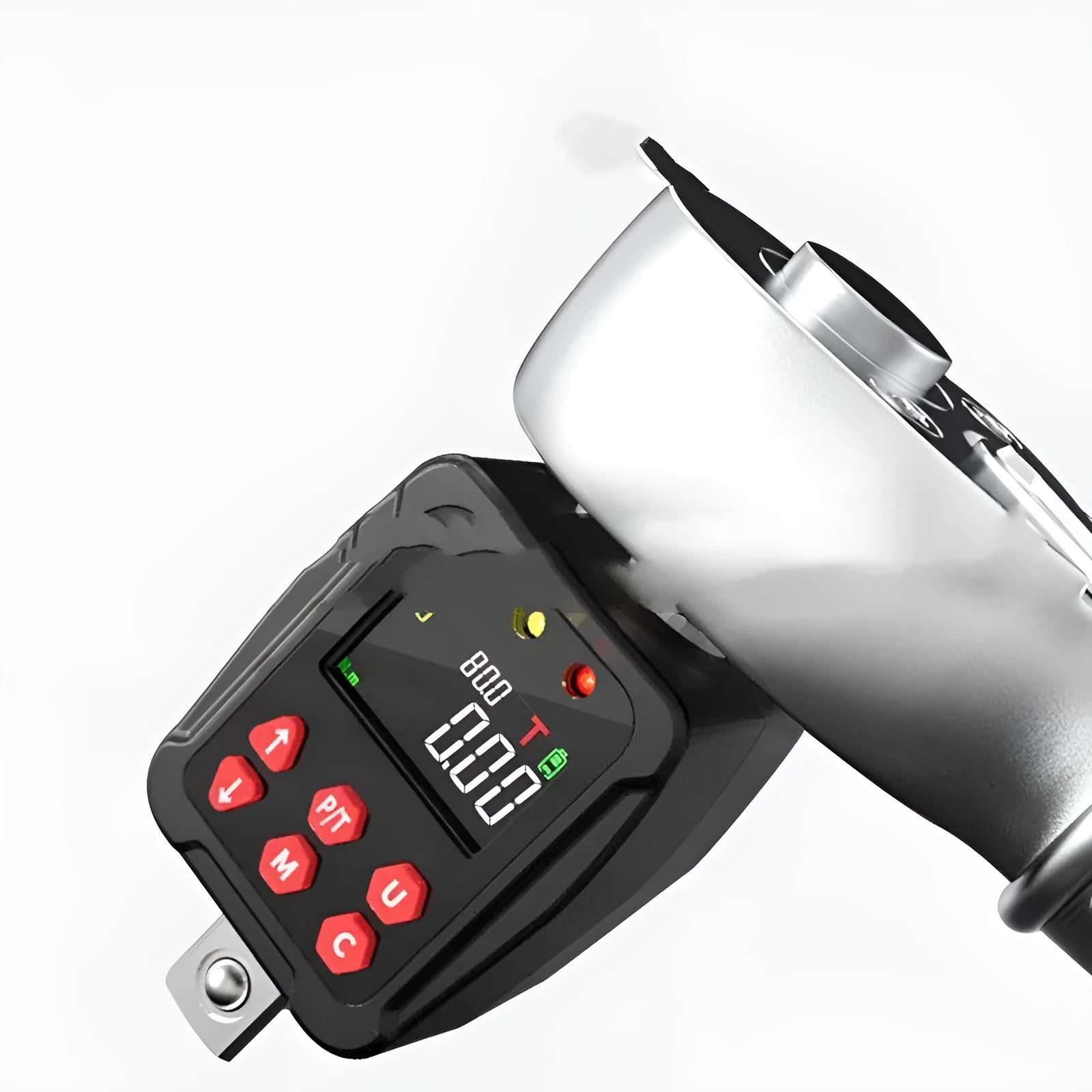 Digital torque meter display head with 1/2 inch drive and 200Nm capacity metal tool.