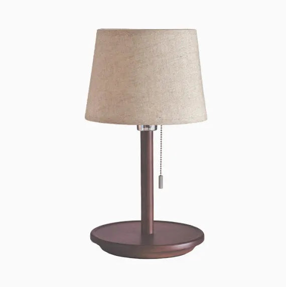 Walnut solid wood bedside lamp with fabric shade and cable switch