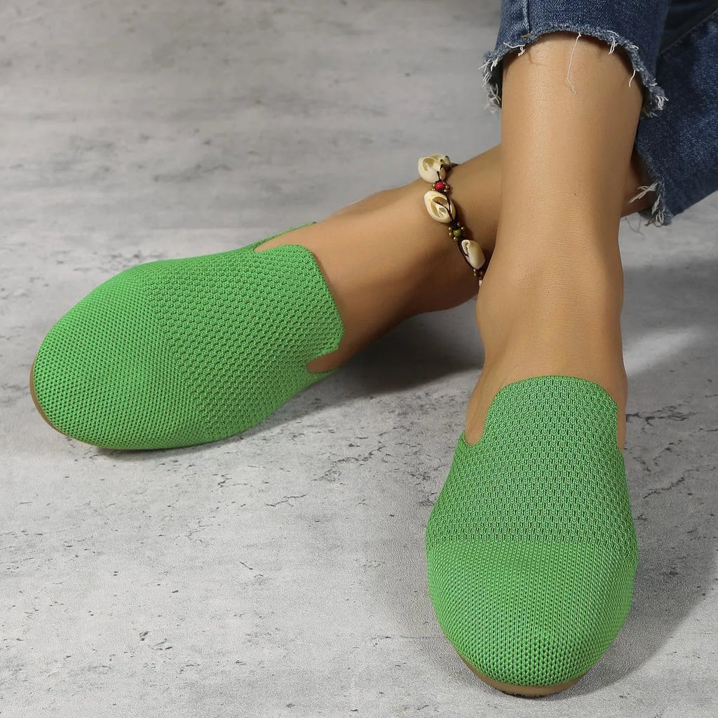 Mesh sandals slip-on loafers in candy colours blue green apricot with cloth upper and rubber sole