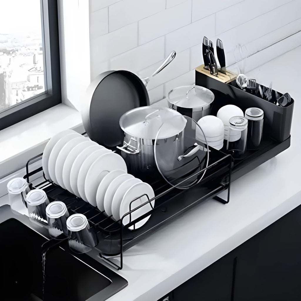Retractable carbon steel dish rack for cutlery knife fork and cup drying