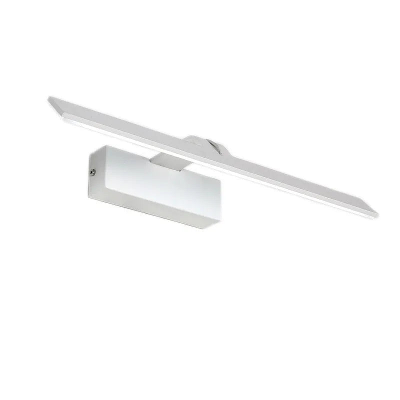 White rectangular LED mirror headlight with three colour light settings for bathroom or makeup use