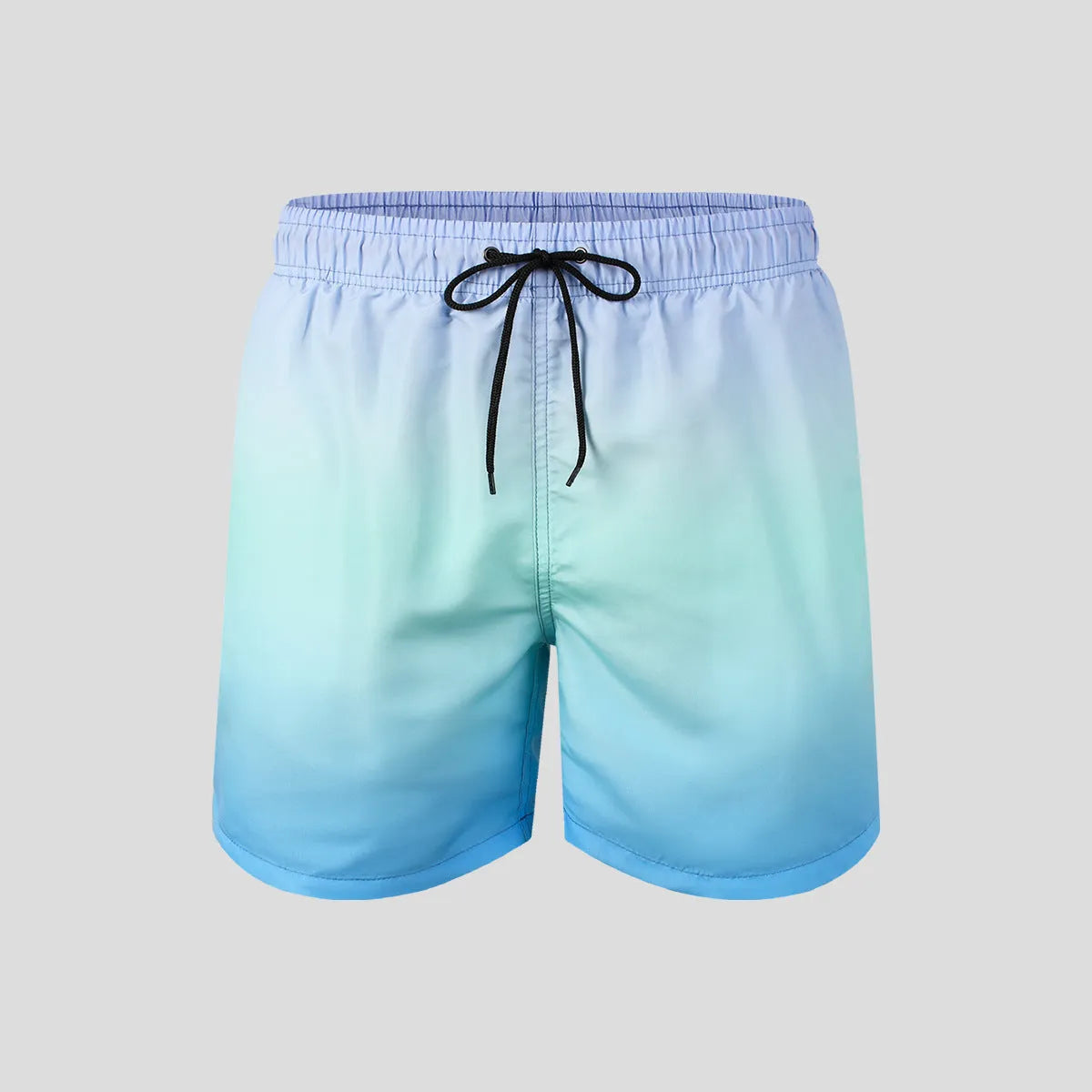 Men's grey gradient print mesh sports shorts on a white background.