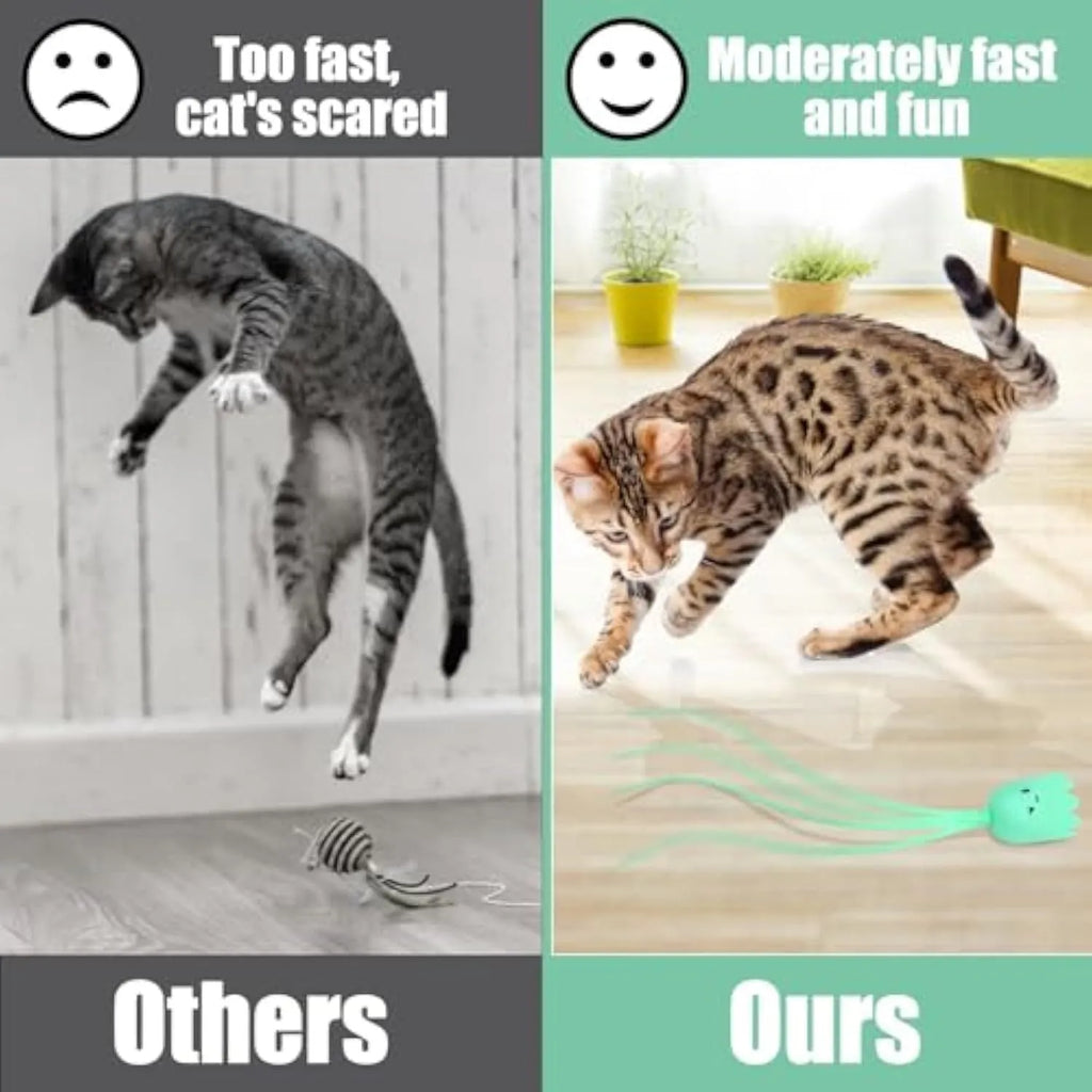 Electronic cat wand toy with swinging silicone tail for indoor cat play