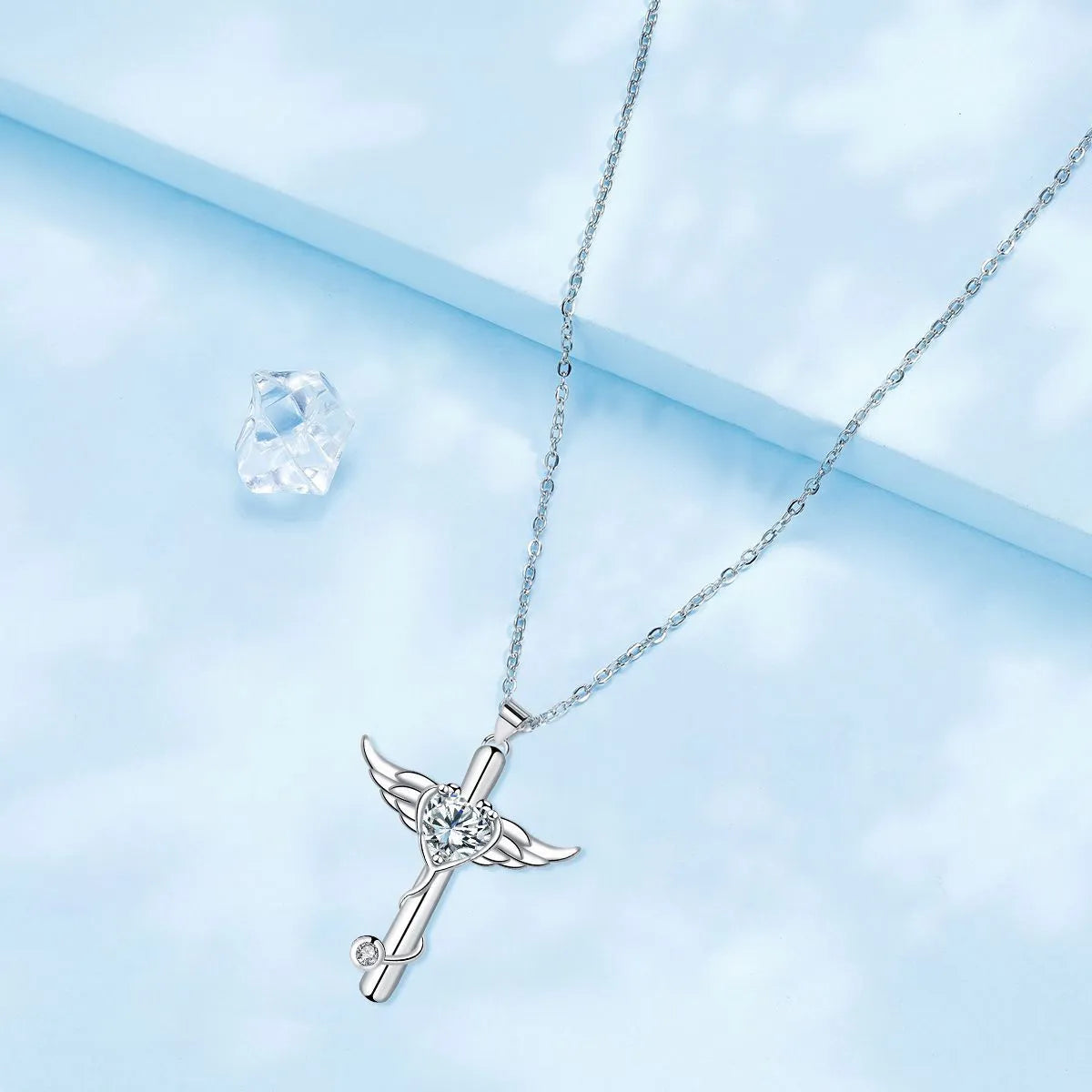 Personality wings cross stethoscope necklace in electroplated copper with red or white diamond finish