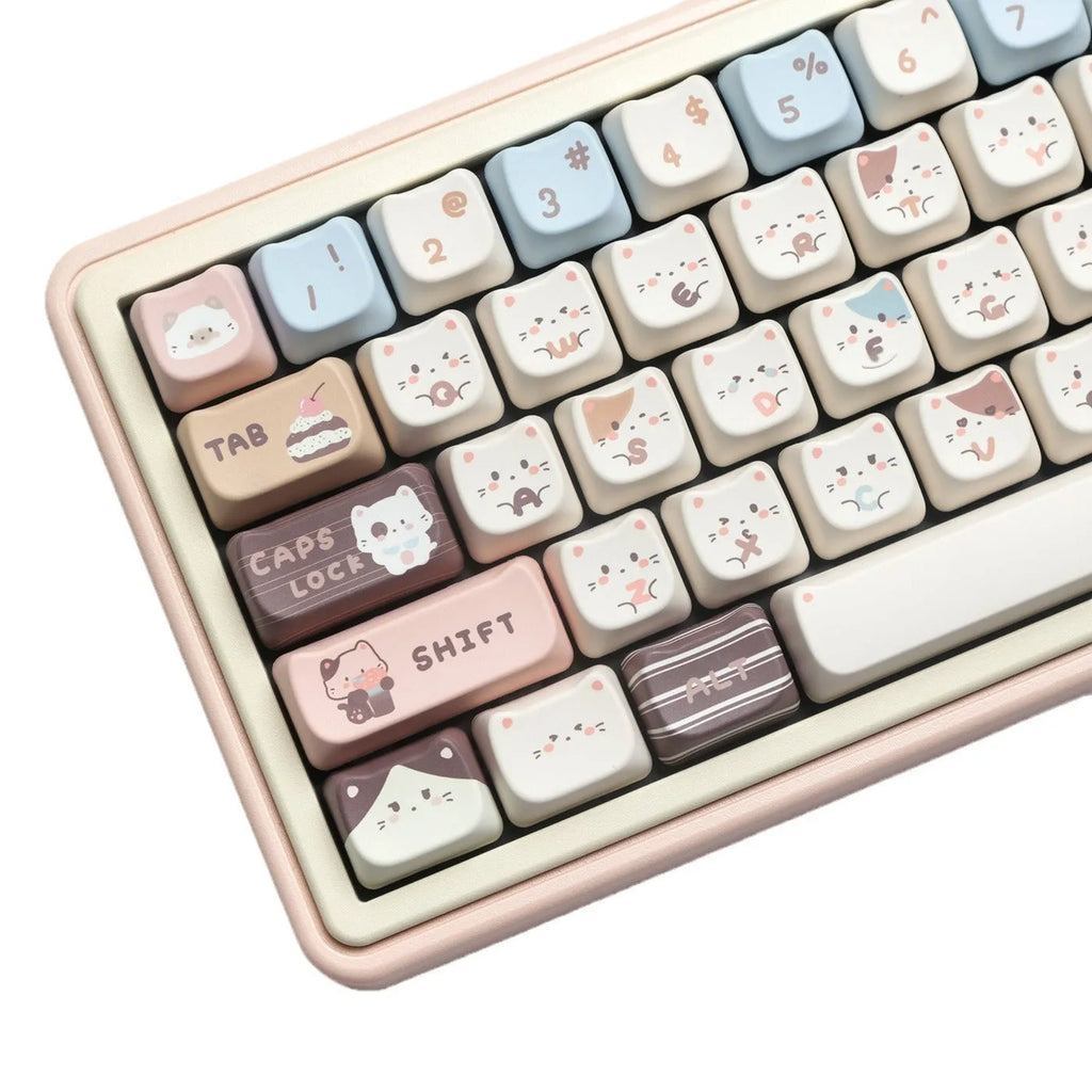 Sea Salt Cat PBT sublimation keycap set for mechanical keyboards showing 26mm profile and March Past supplements