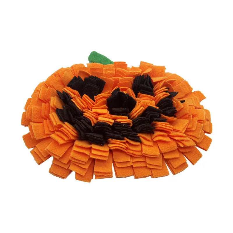 Orange pumpkin-shaped pet training mat with wool padding for dog slow feeding