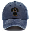 Retro washed baseball cap with embroidered dachshund dog design on cotton dome crown