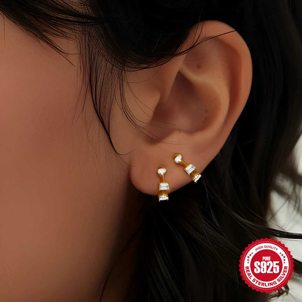 Small round geometric sterling silver stud earrings in gold and silver finishes